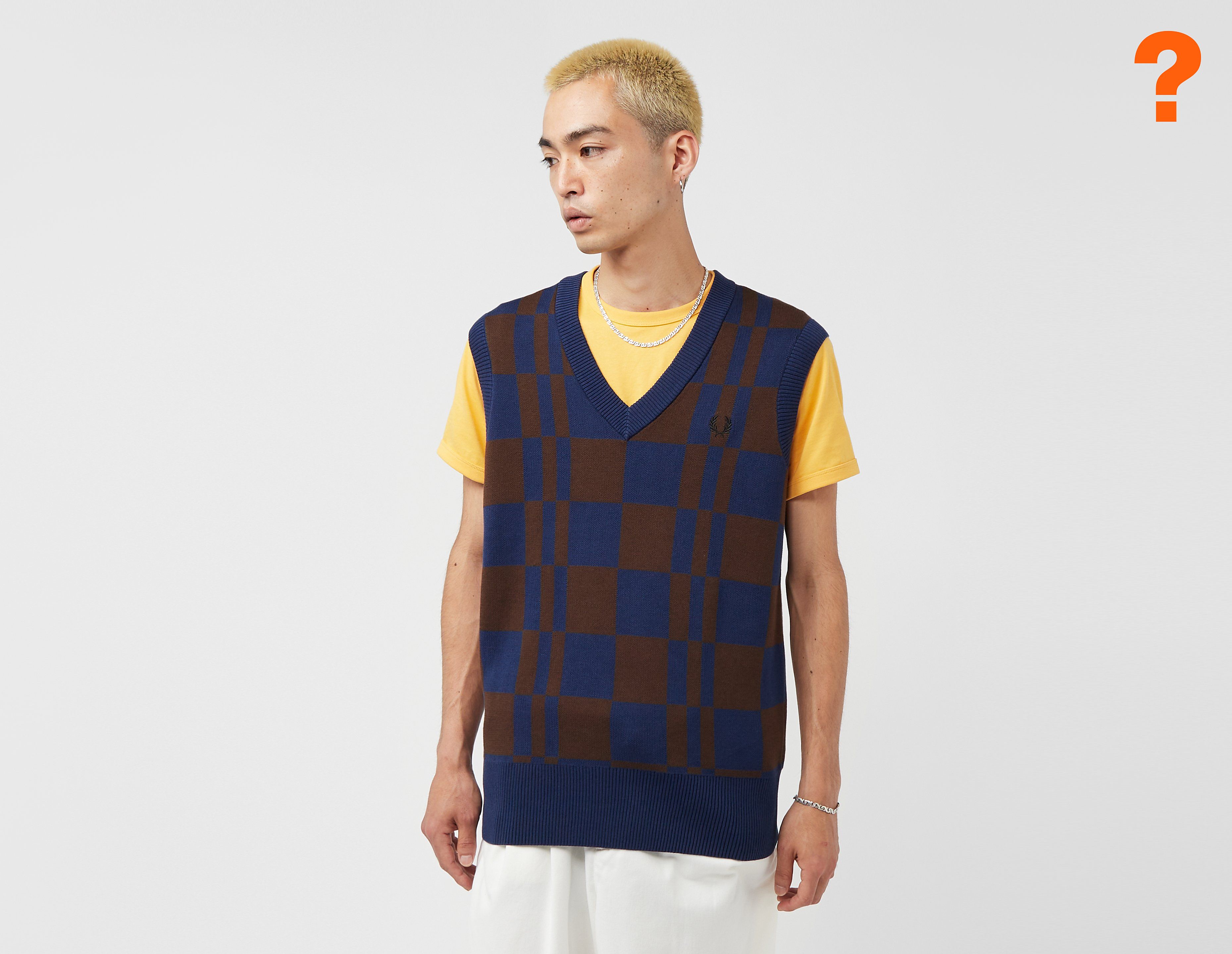 fred perry cheqerboard vest, navy