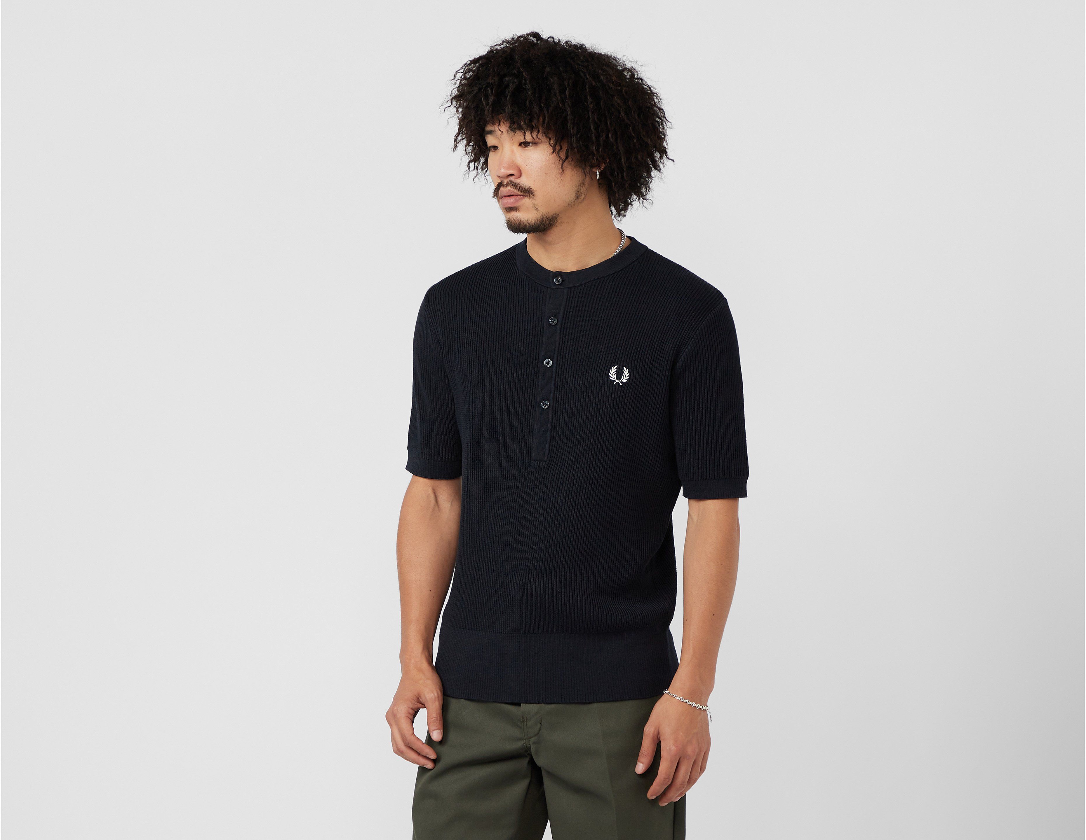 fred perry knitted henley, blue