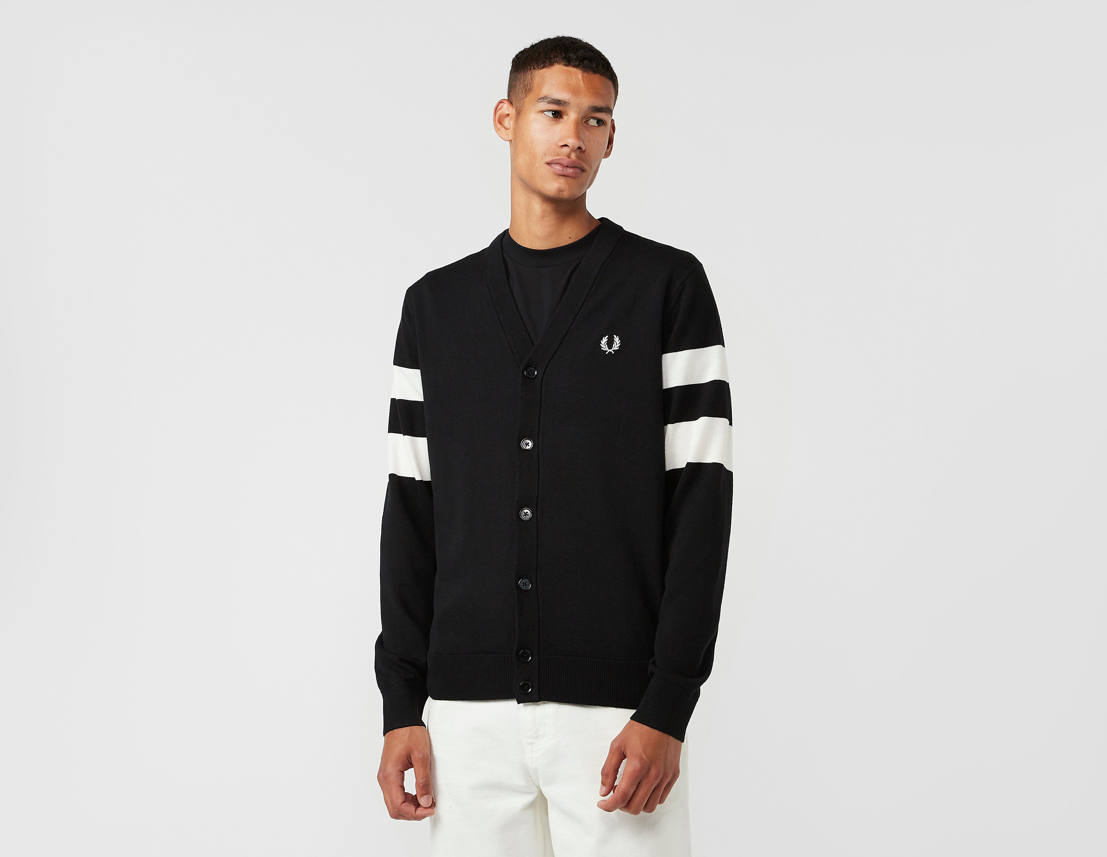 fred perry tipped sleeve cardigan, black