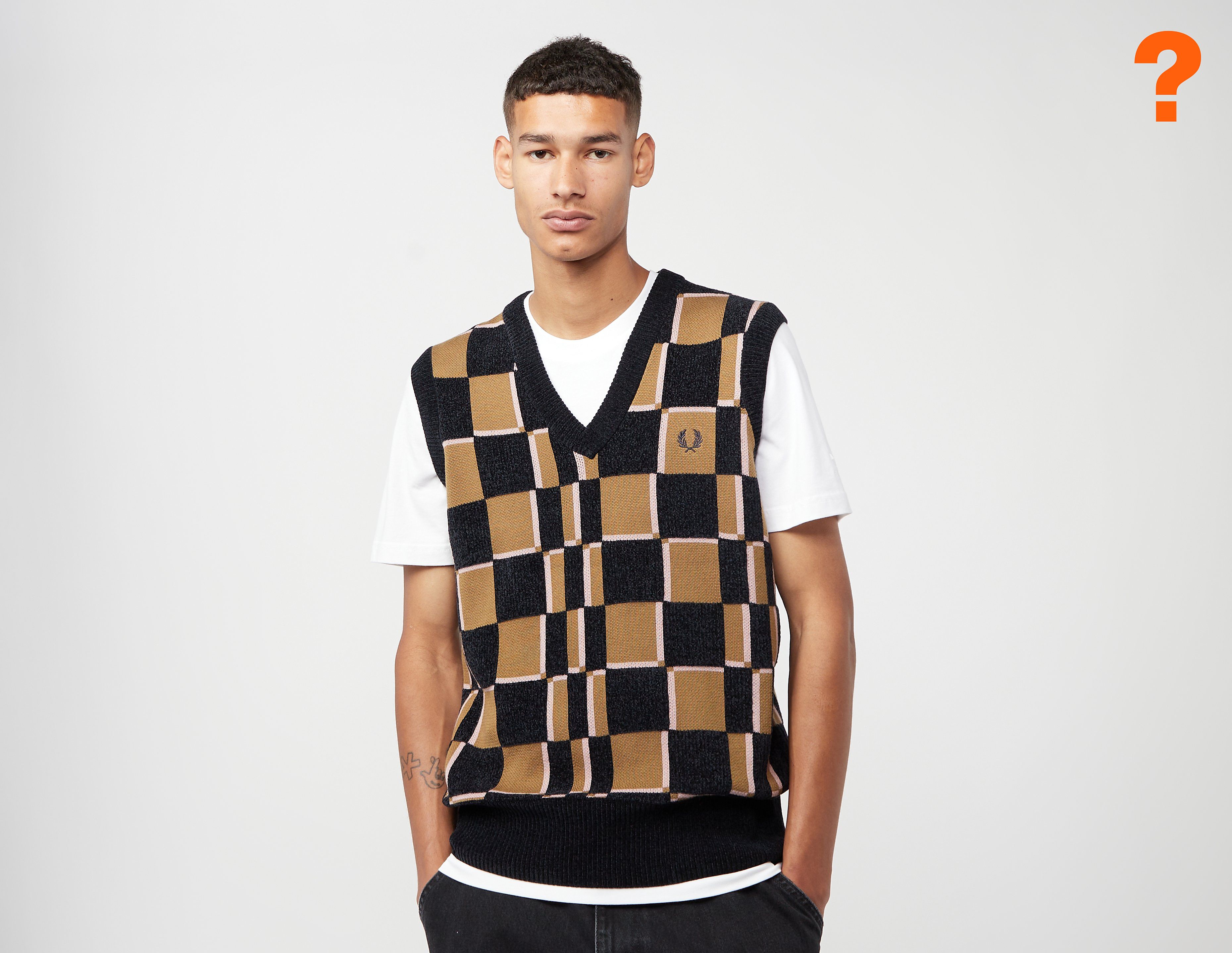 fred perry checkerboard knit vest, brown