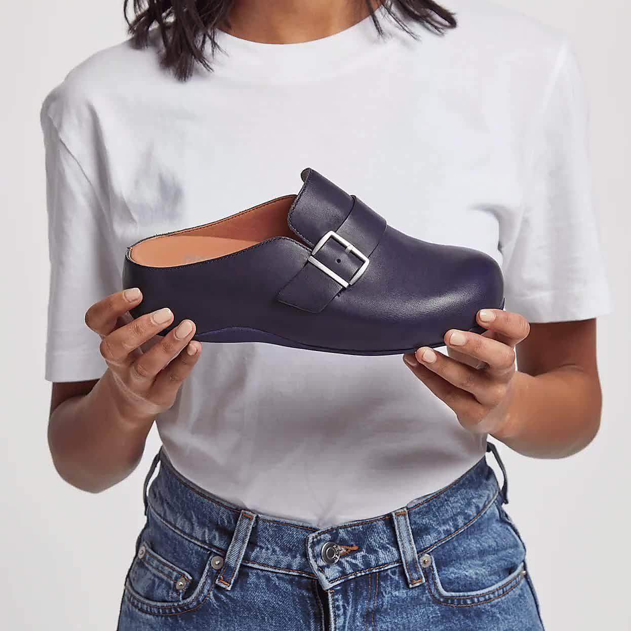 Navy cheap leather clogs