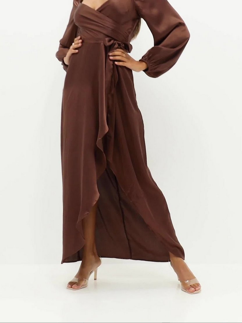 NLY Eve Satin Wrap Dress - Dark Brown ...