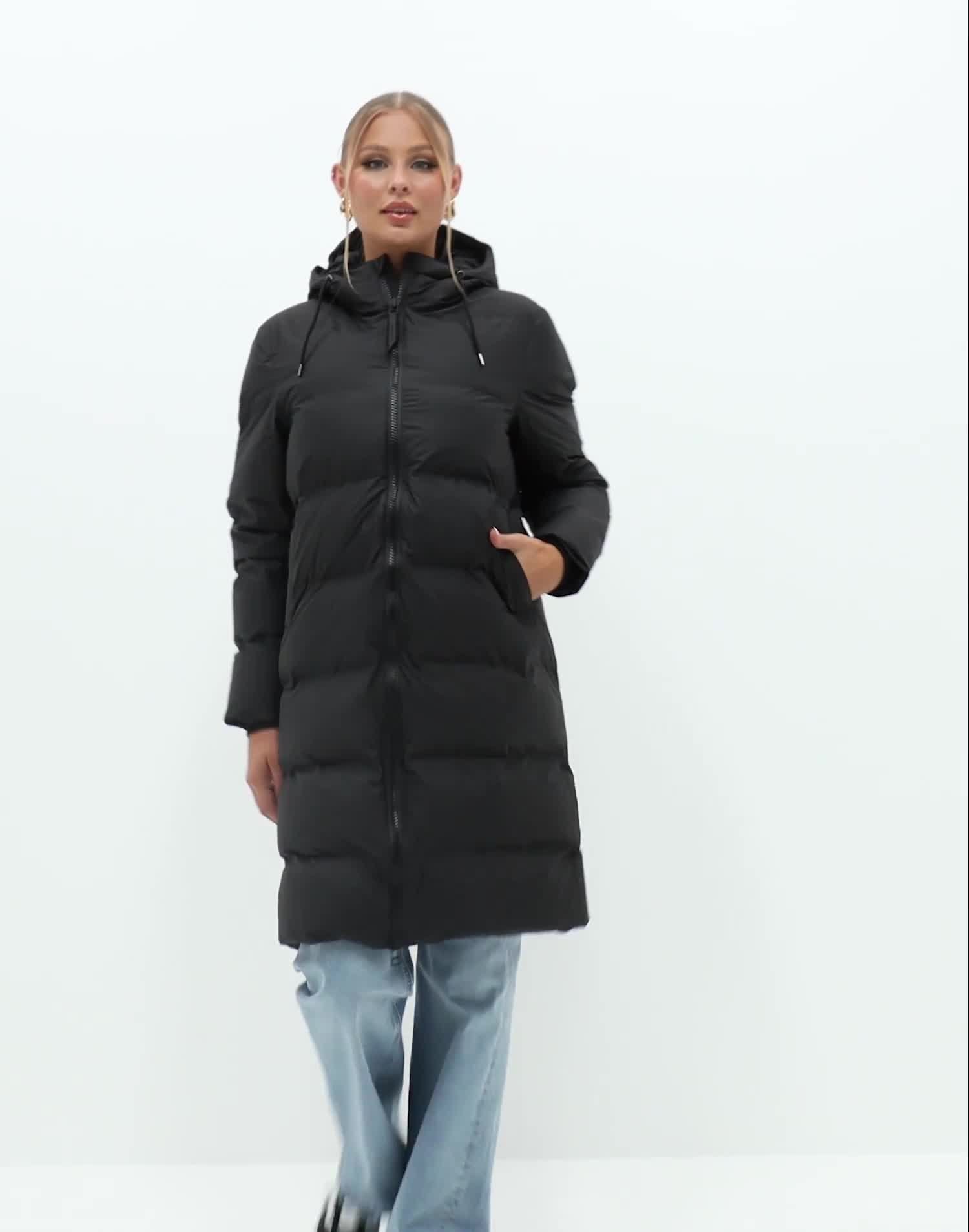 rains long puffer jacket grøn