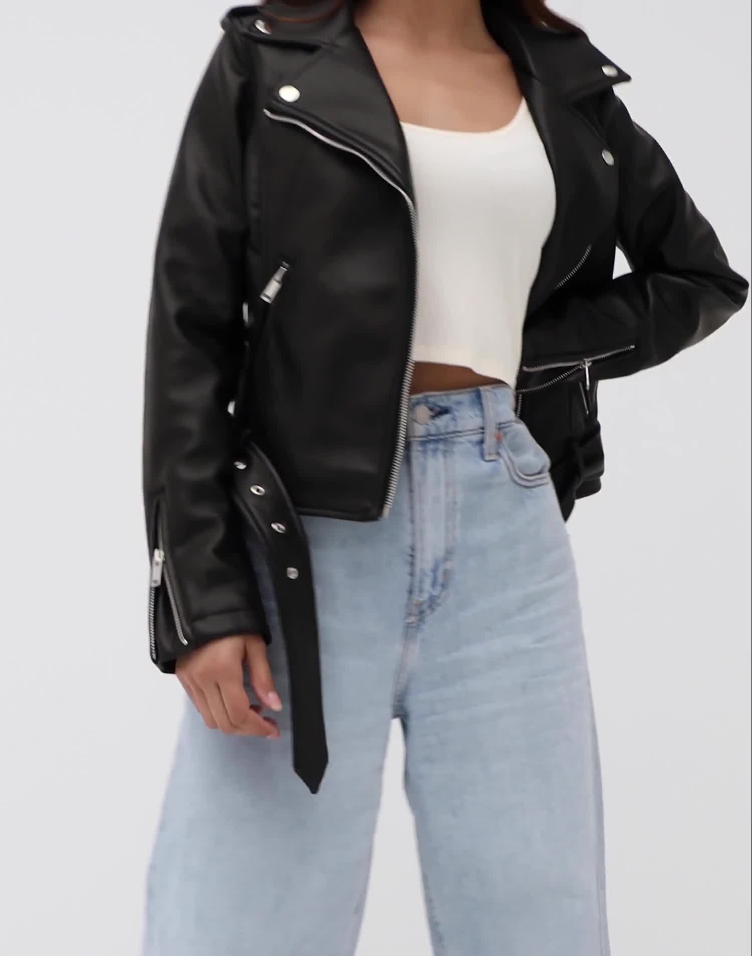 Pu Leather Biker Jacket - Black - Nelly.com