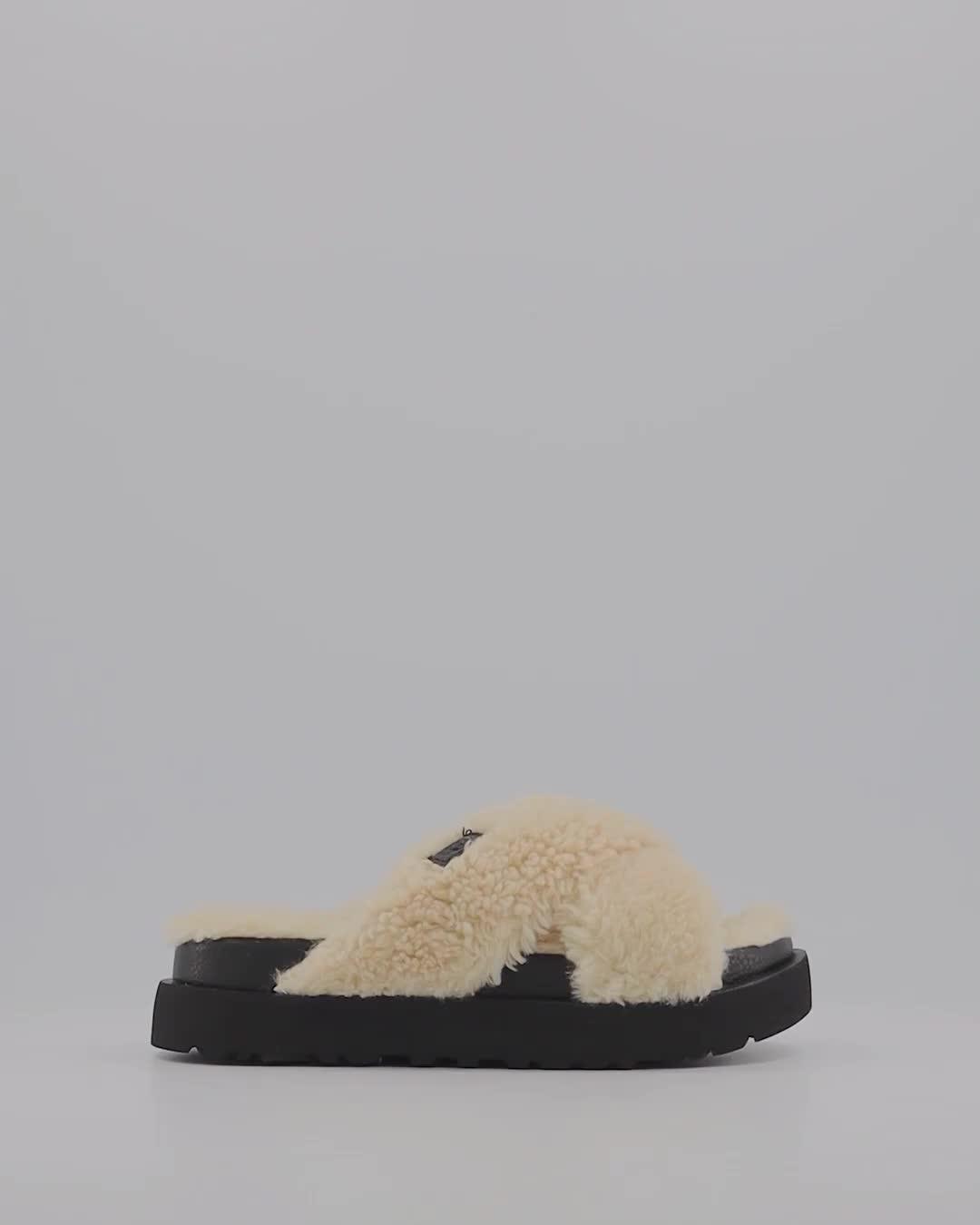 UGG Fuzz Sugar Cross Slides Natural Black - Women's